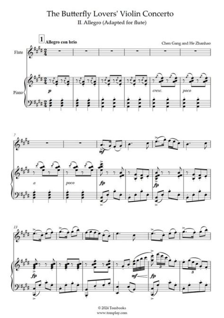 Free Butterfly Lovers Violin Concerto Sheet Music PDF Download