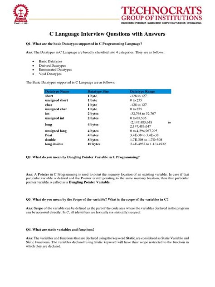 Essential C Language Interview Questions PDF for Beginners