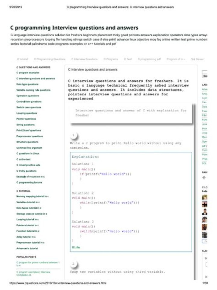 C Programming Interview Questions PDF: Master Key Concepts & Practice