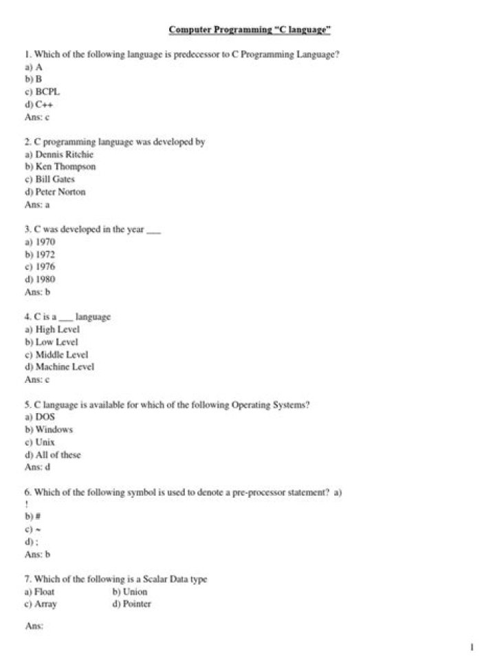 C Programming Language Questions & Answers PDF: Master C Fundamentals