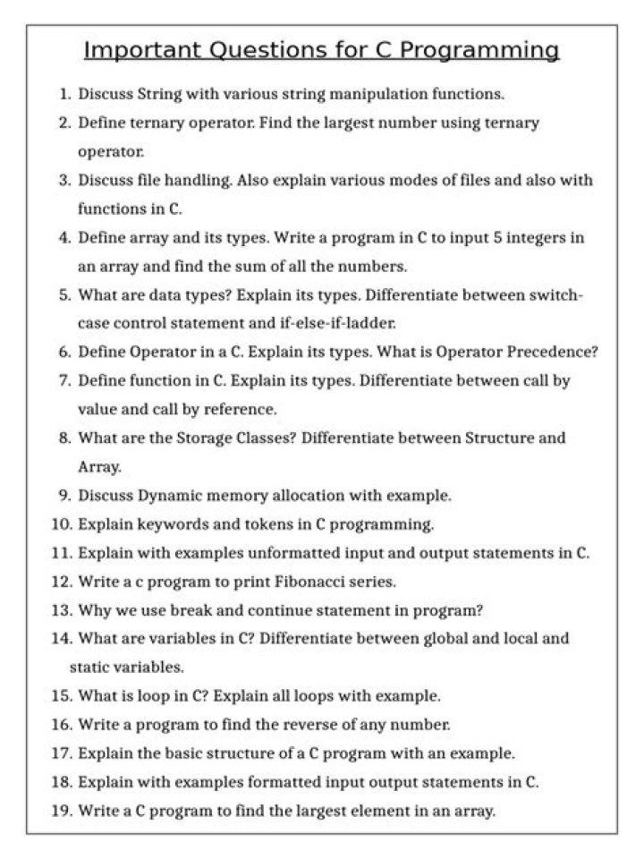 C Programming Questions PDF: Master Core Concepts & Practice