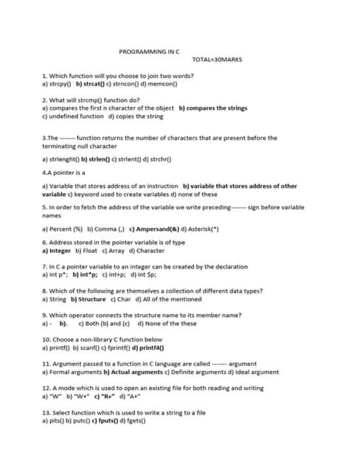 C Programming Quiz Questions & Answers PDF: Master C Language with Practice