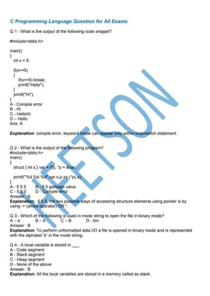 C Programming Theory: Expert Questions & Answers PDF for Mastery