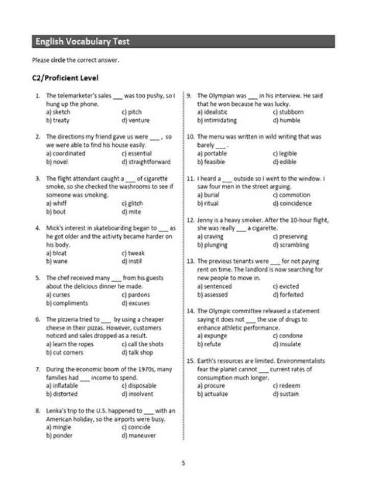 C1 Vocabulary Test PDF: Master Advanced English Vocabulary