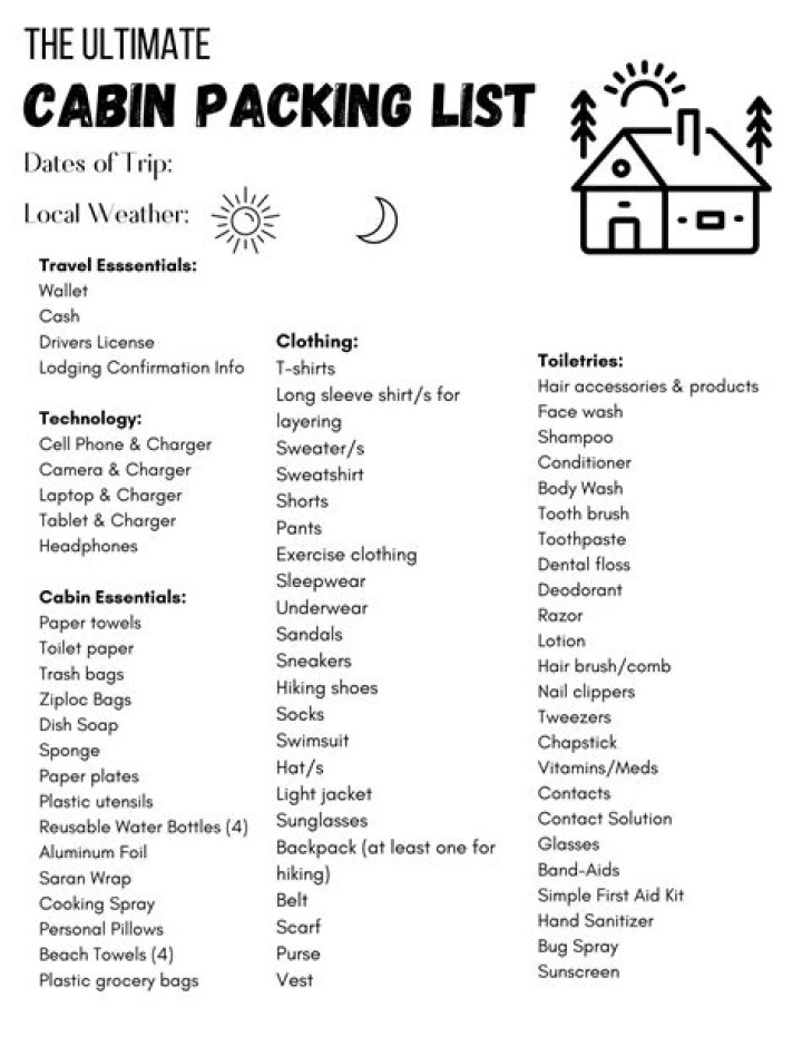 Essential Cabin Packing List PDF: Everything You Need Before Your Trip