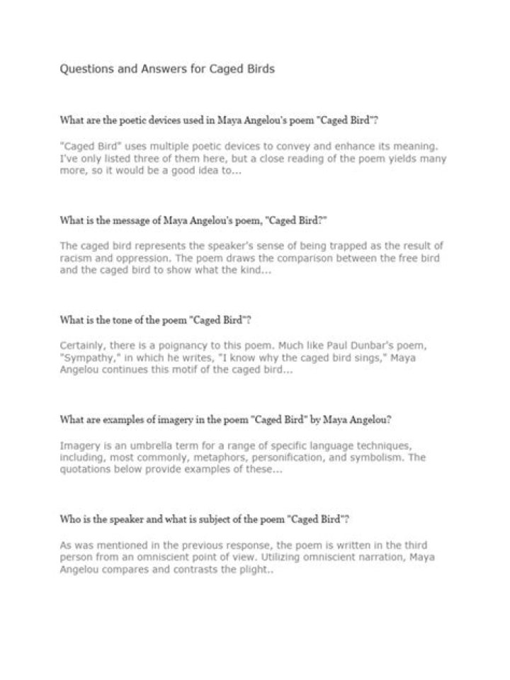 Caged Bird Poem Questions & Answers PDF for Class 8