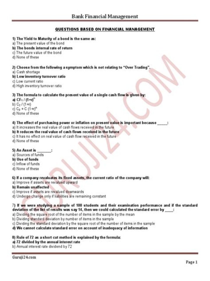 Caiib Bank Financial Management Objective Questions PDF: Expert Practice & Answers