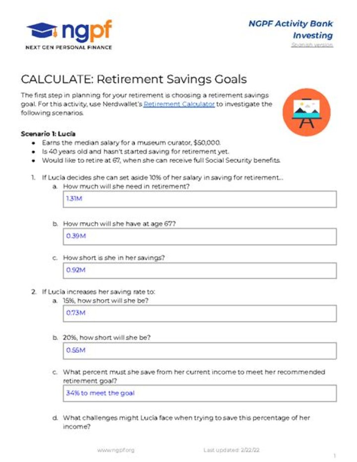 How to Calculate Retirement Savings Goals: Answer Key PDF