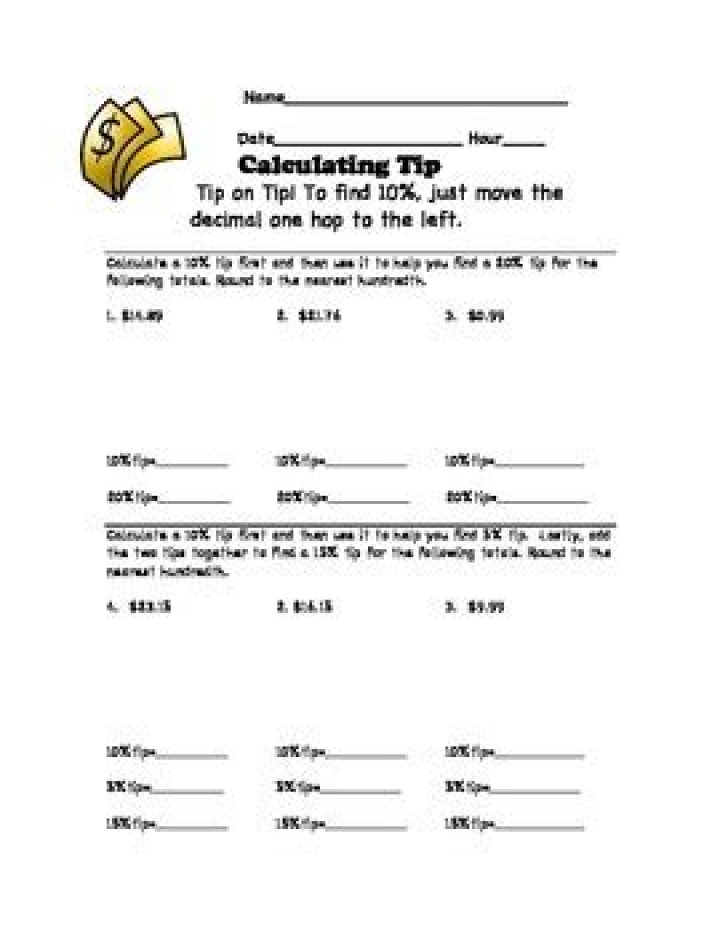 Calculating Tip Worksheet PDF – Easy Restaurant Tips Calculator