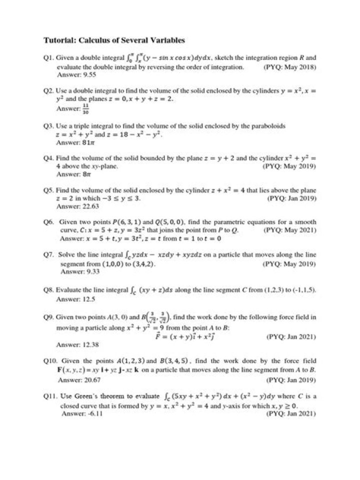 Calculus of Several Variables Questions & Answers PDF – Perfect Study Guide