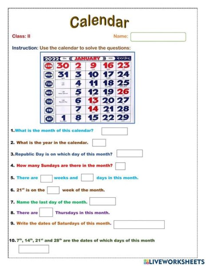 Free Calendar Worksheet PDF Download – Perfect for Planning