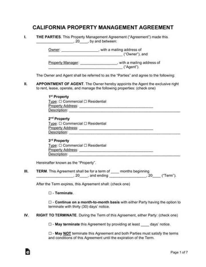 California Association of Realtors: Property Management Agreement PDF Template