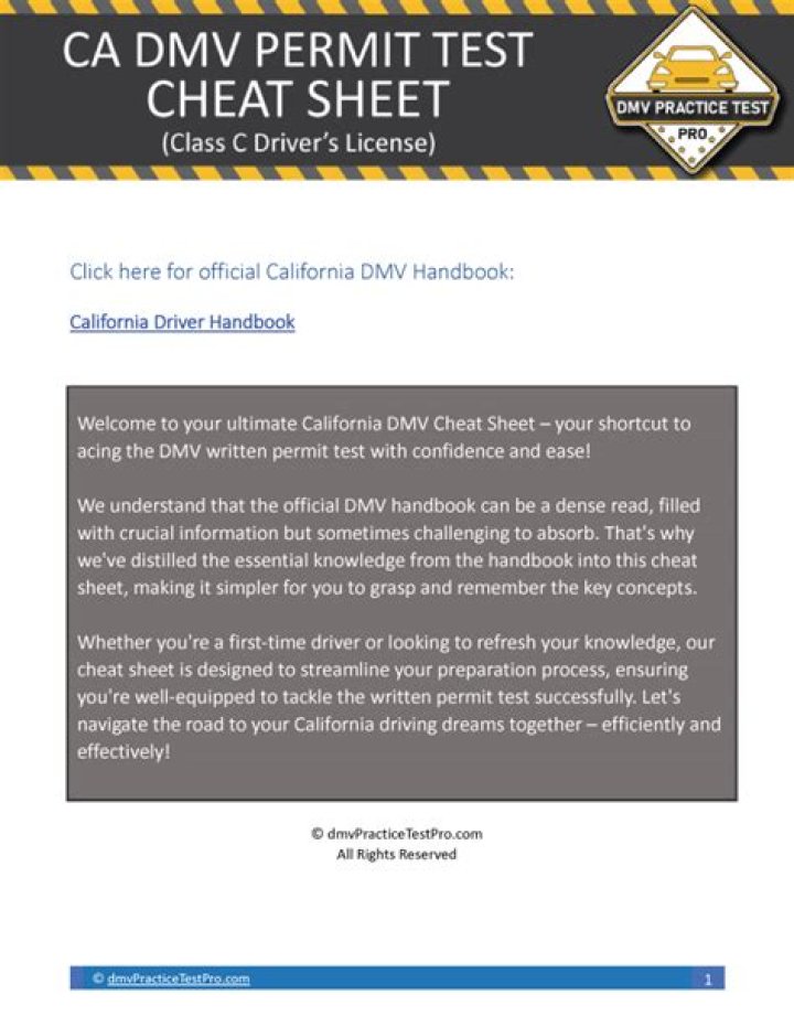 California DMV Written Test Cheat Sheet PDF – Pass Quickly