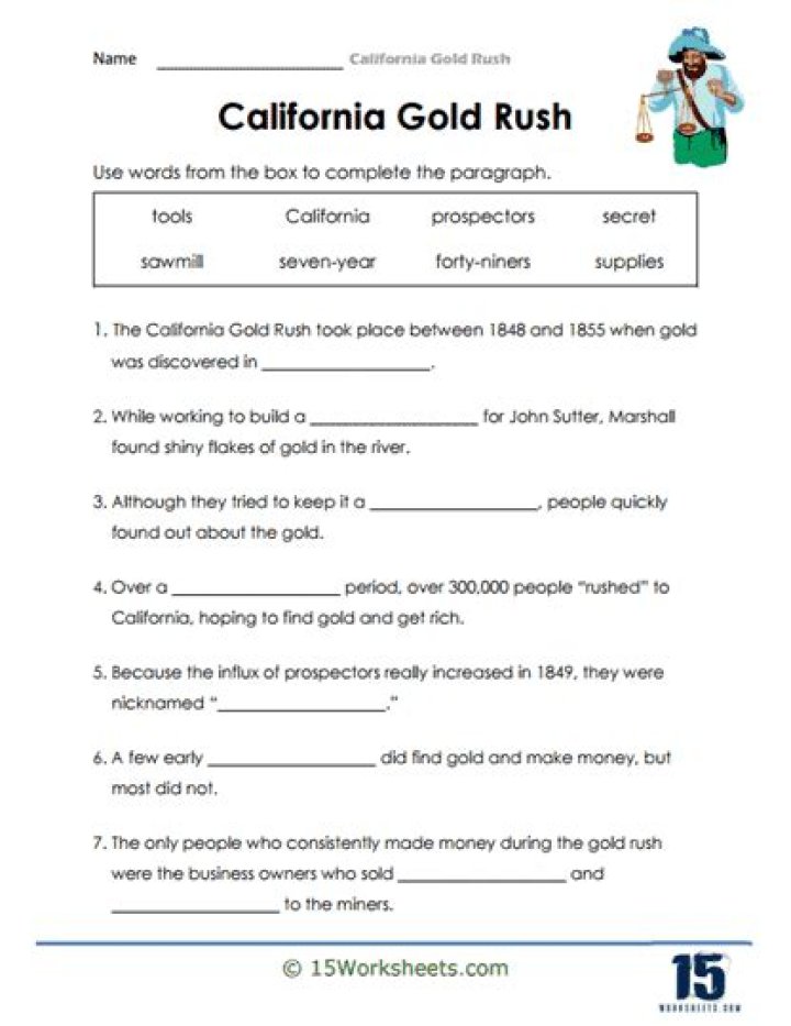 California Gold Rush Worksheets PDF – Free Educational Resources