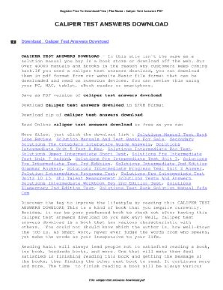 Download Free Caliper Test Answers PDF Instantly