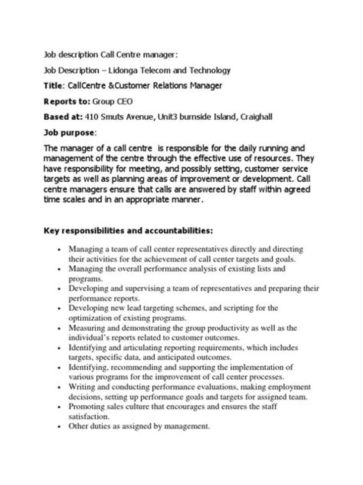 Call Centre Manager Job Description PDF: Full Role & Responsibilities