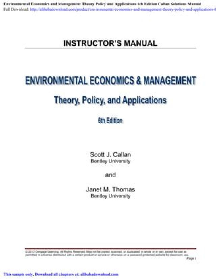 Callan and Thomas Environmental Economics and Management PDF Guide