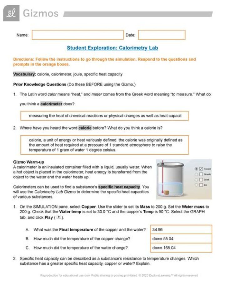 Calorimetry Gizmo Answer Key PDF – Instant Student Solution Guide