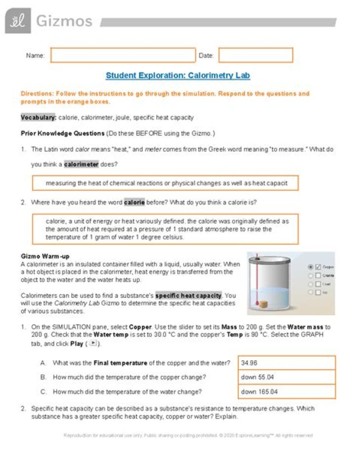 Calorimetry Lab Gizmo Answer Key PDF – Step-by-Step Solutions