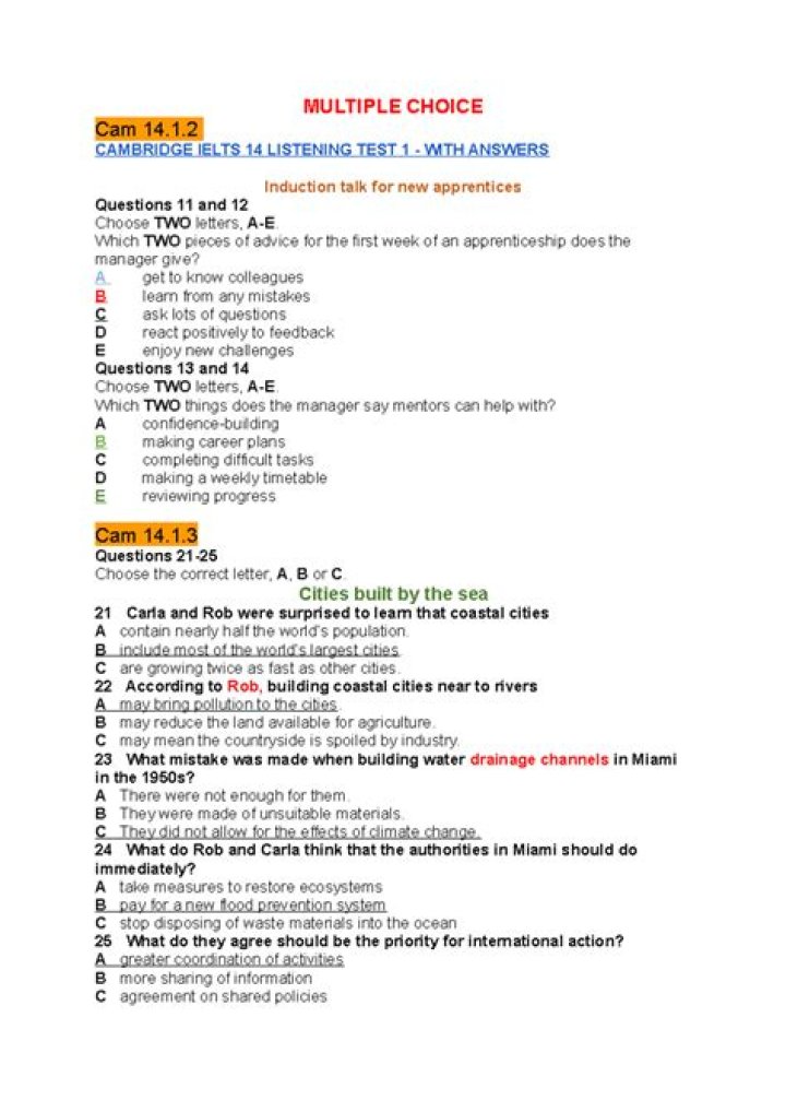 Cambridge IELTS 14 Listening Test 1 PDF Download