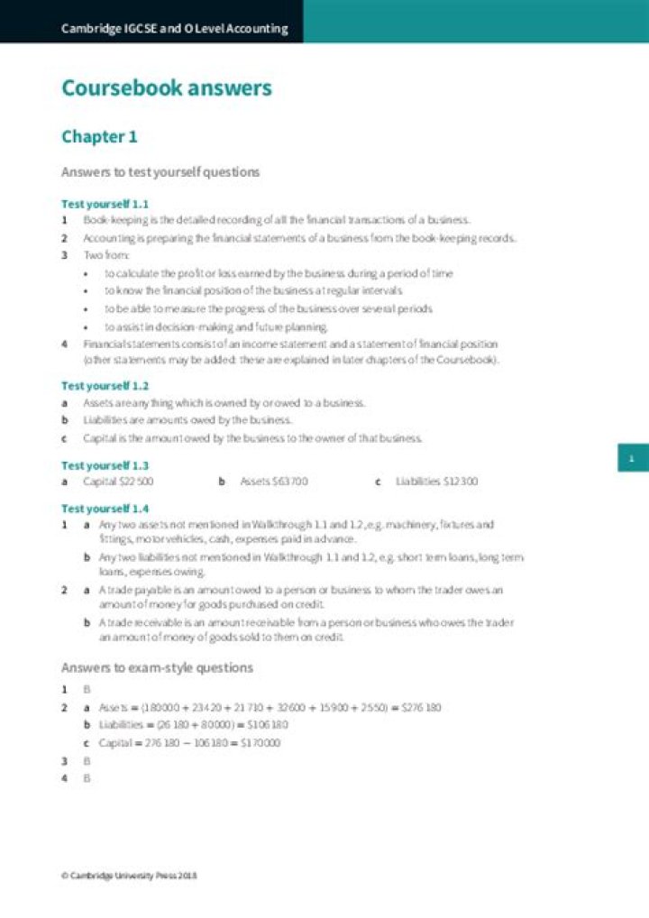 Cambridge IGCSE Accounting Coursebook Answers PDF – Complete Solutions