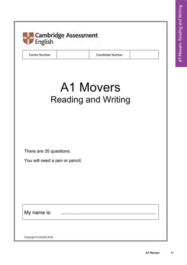 Cambridge Movers Sample Test PDF: Free Practice Test