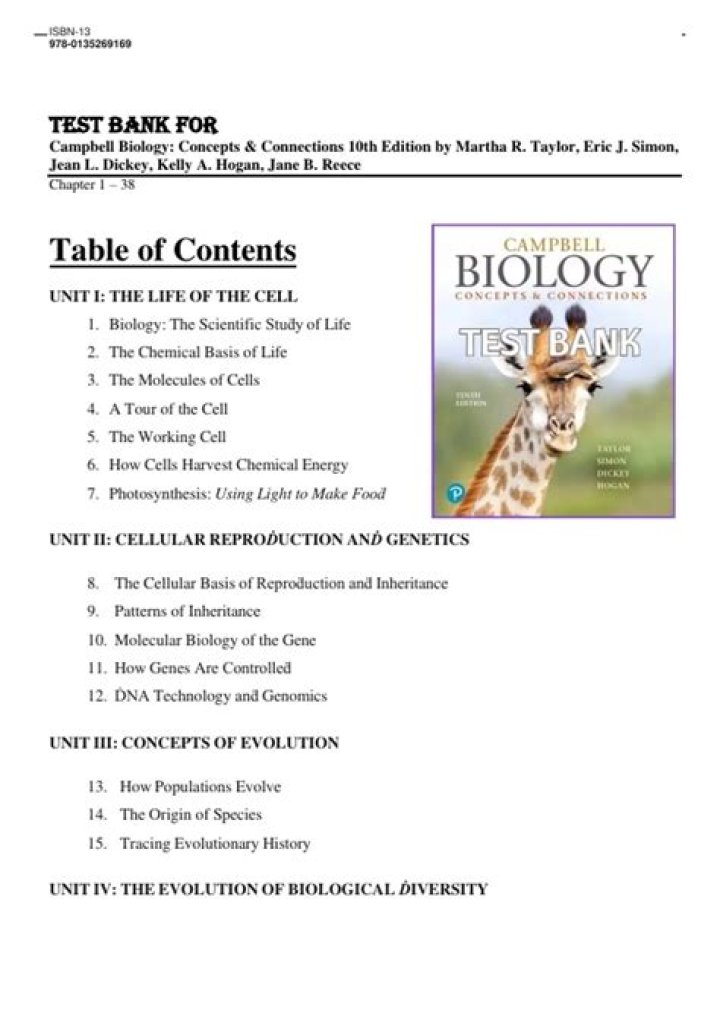 Campbell Biology 10th Edition Test Bank PDF for Students