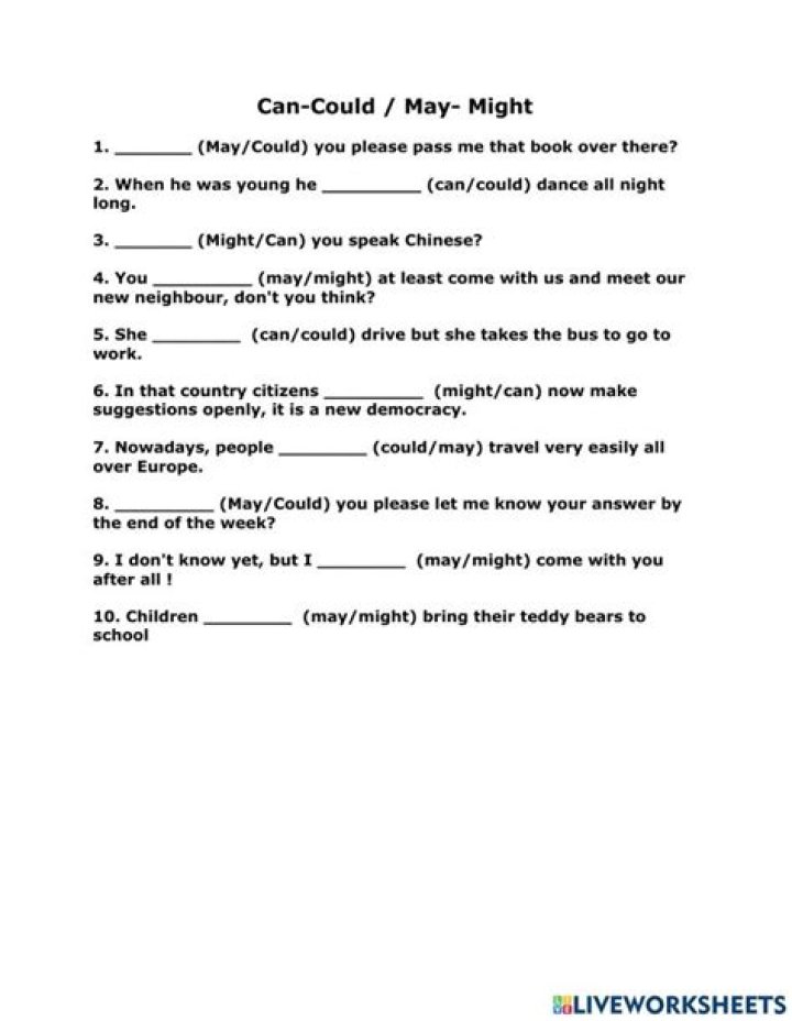Can, Could, May & Might Exercises with Answers PDF