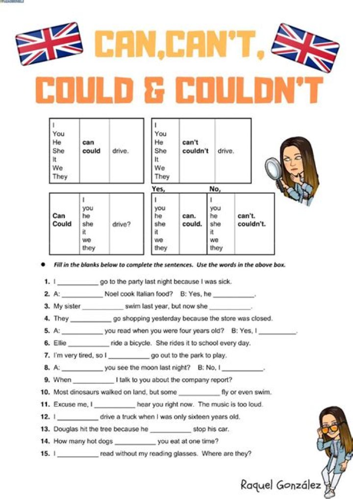 Free Can and Could Worksheet PDF for English Learning