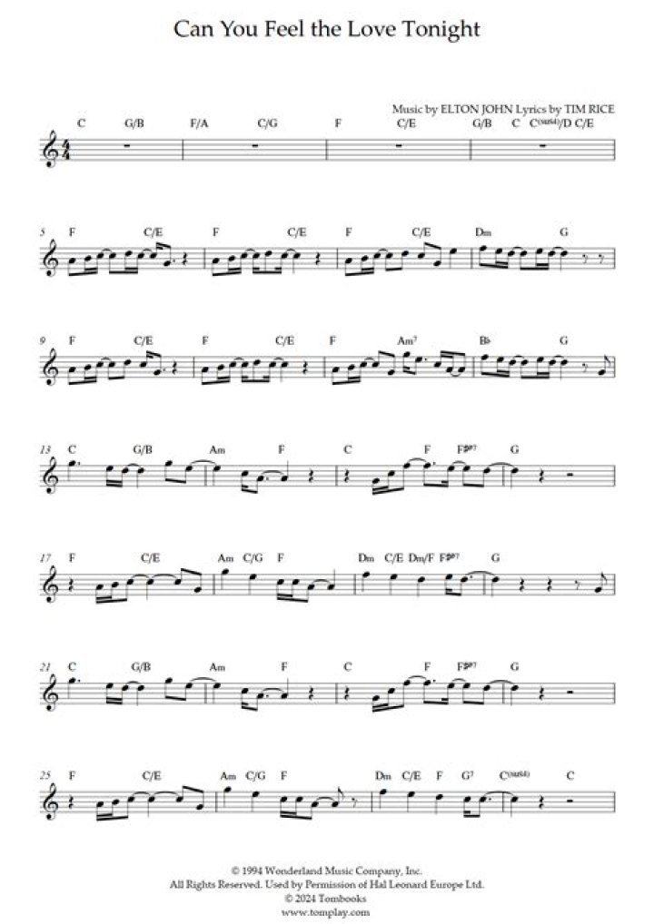 Can You Feel The Love Tonight Sheet PDF – Download Instantly