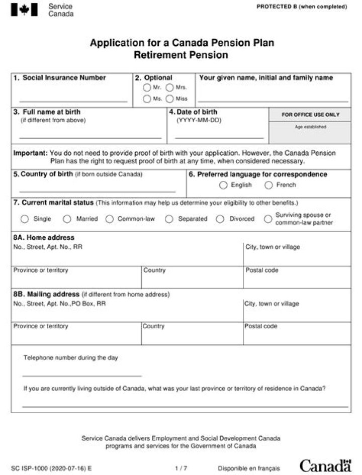 Canada Pension Plan Application Form PDF – Download Now