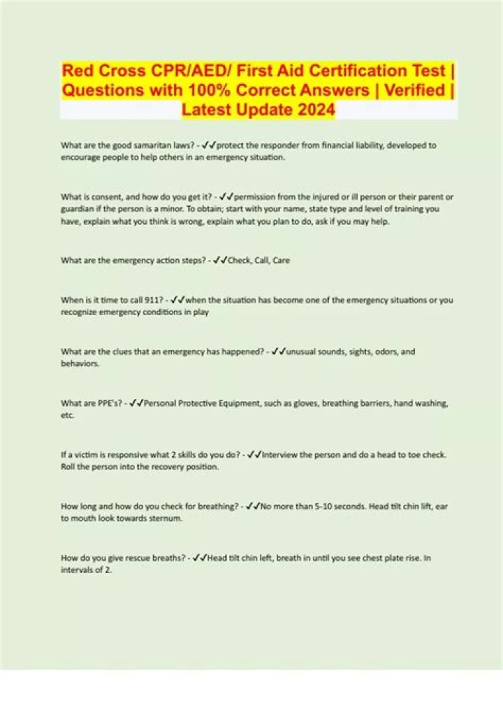 Canadian Red Cross First Aid Test Questions & Answers PDF