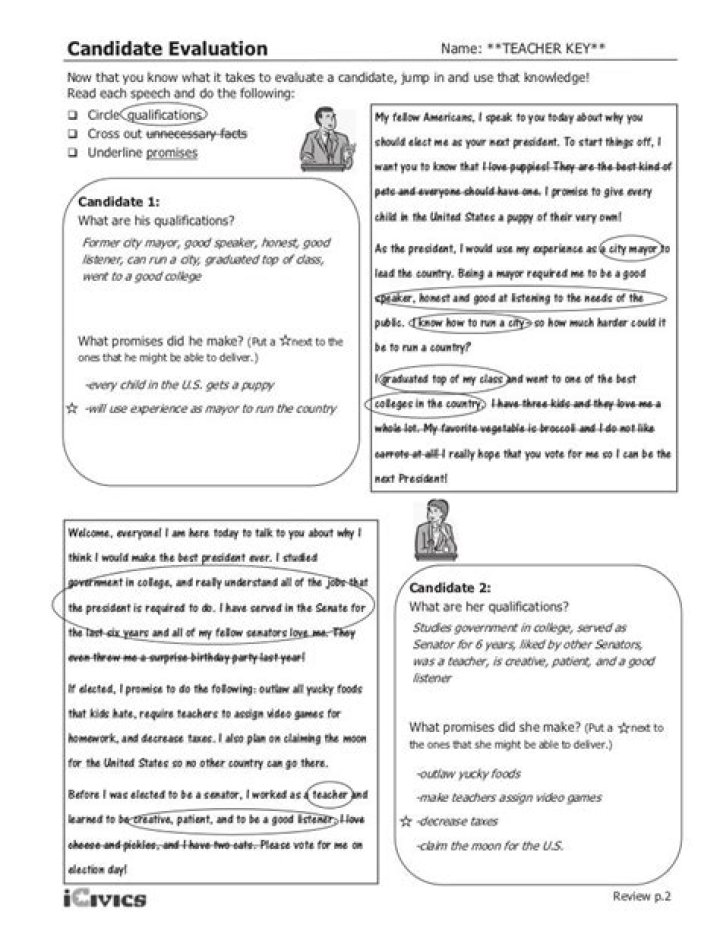 Free Candidate Evaluation ICivics Answer Key PDF for Students