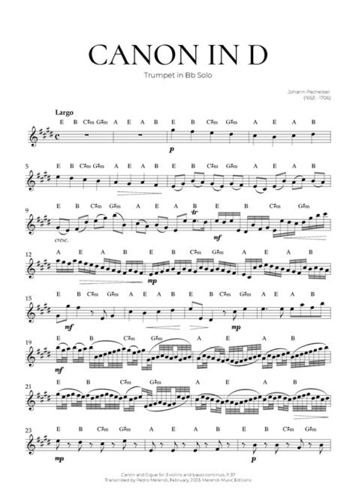 Free Canon in D Trumpet Sheet Music PDF – Download Instantly