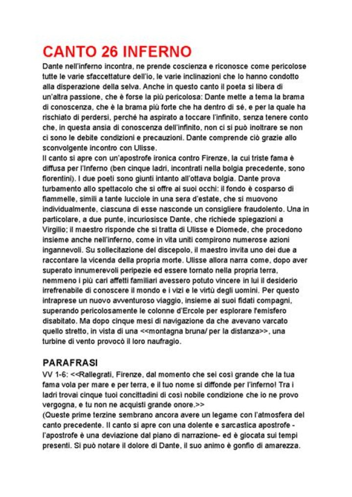Canto 26 Inferno: Analisi Completa in Testo PDF Gratuito