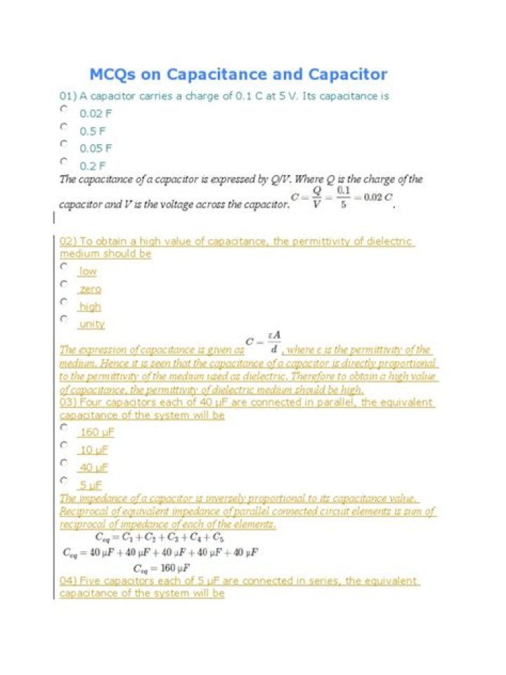 Capacitance Questions and Answers PDF: Expert Guide