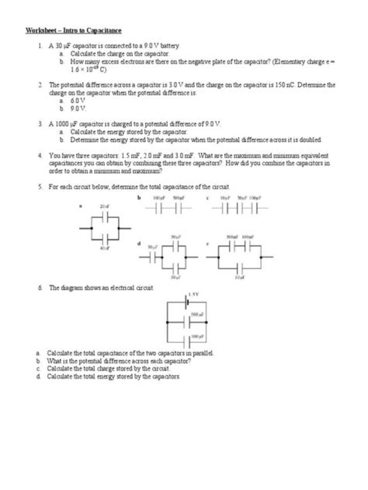 Capacitance Worksheet PDF: Practice Problems & Answers