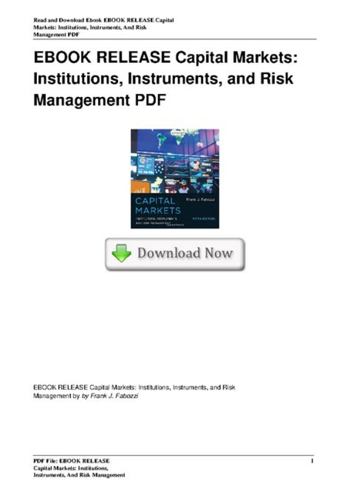 Capital Markets Institutions, Instruments & Risk Management: A Comprehensive PDF Guide