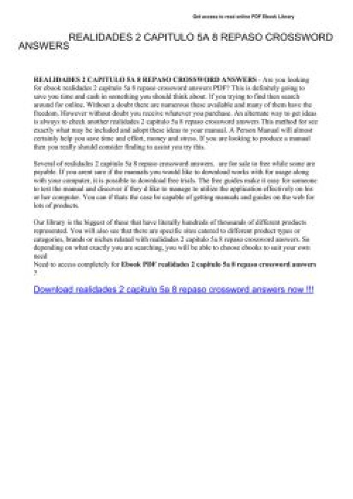 Capitulo 5A: 8 Repaso Crossword Answers PDF – Descargas Gratis