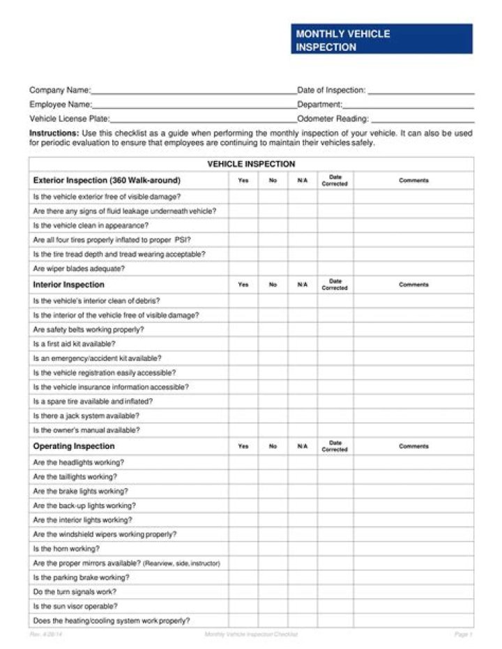 Download Free Car Inspection Sheet PDF for Vehicle Maintenance