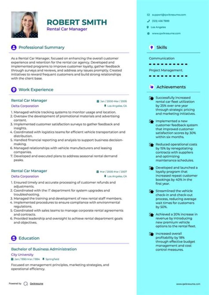 Car Rental Assistant Manager Resume PDF for Quick Hiring