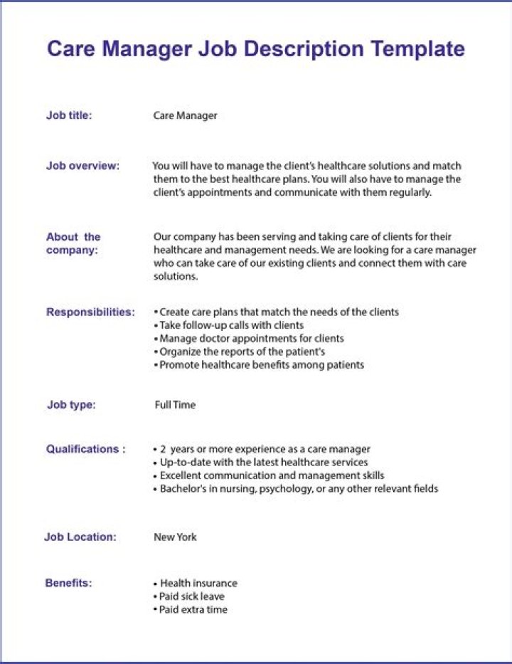 Care Manager Job Description PDF: Full Guide & Requirements