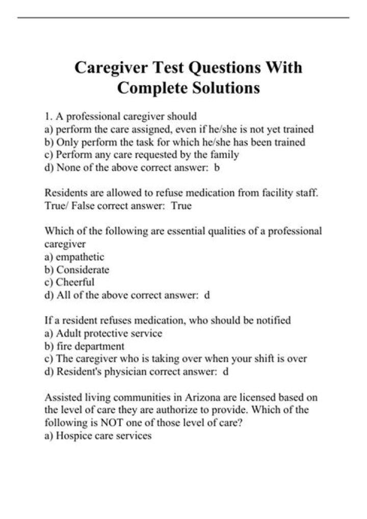 Free Caregivers Exam Questions & Answers PDF – Download Now