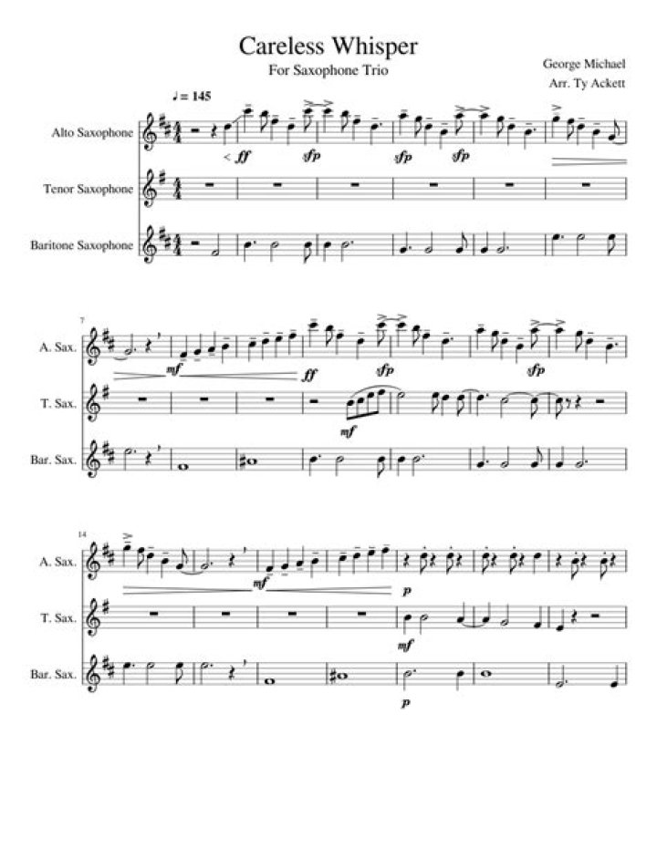 Careless Whisper Alto Sax Sheet Music Free PDF Download