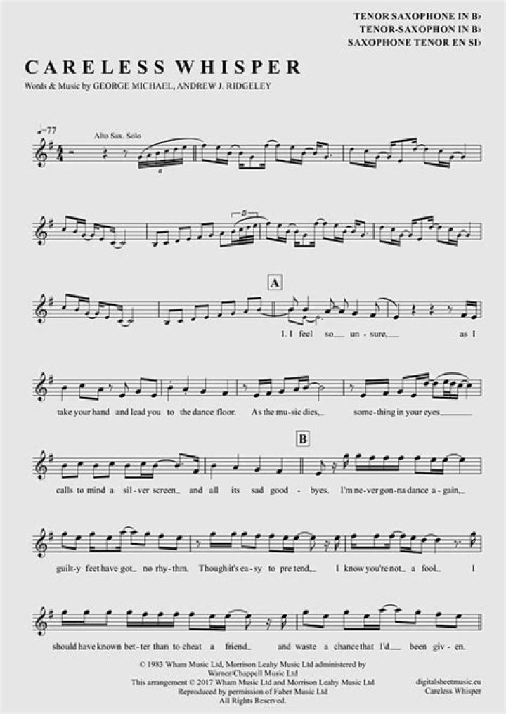 Careless Whisper Guitar Sheet Music PDF – Easy Download