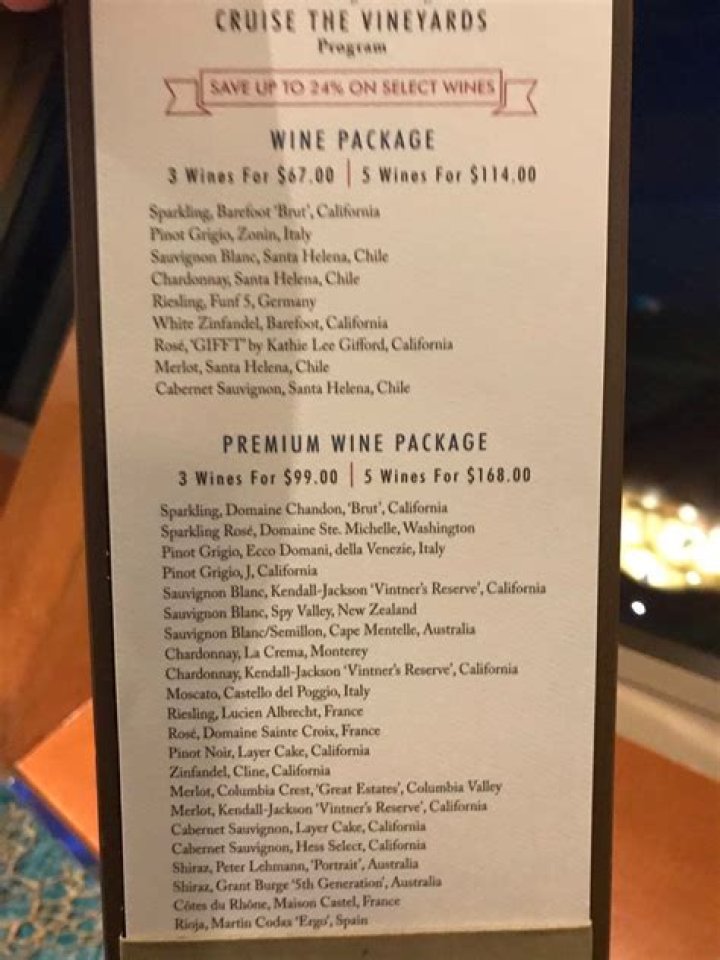 Download the Carnival Cruise Wine List PDF