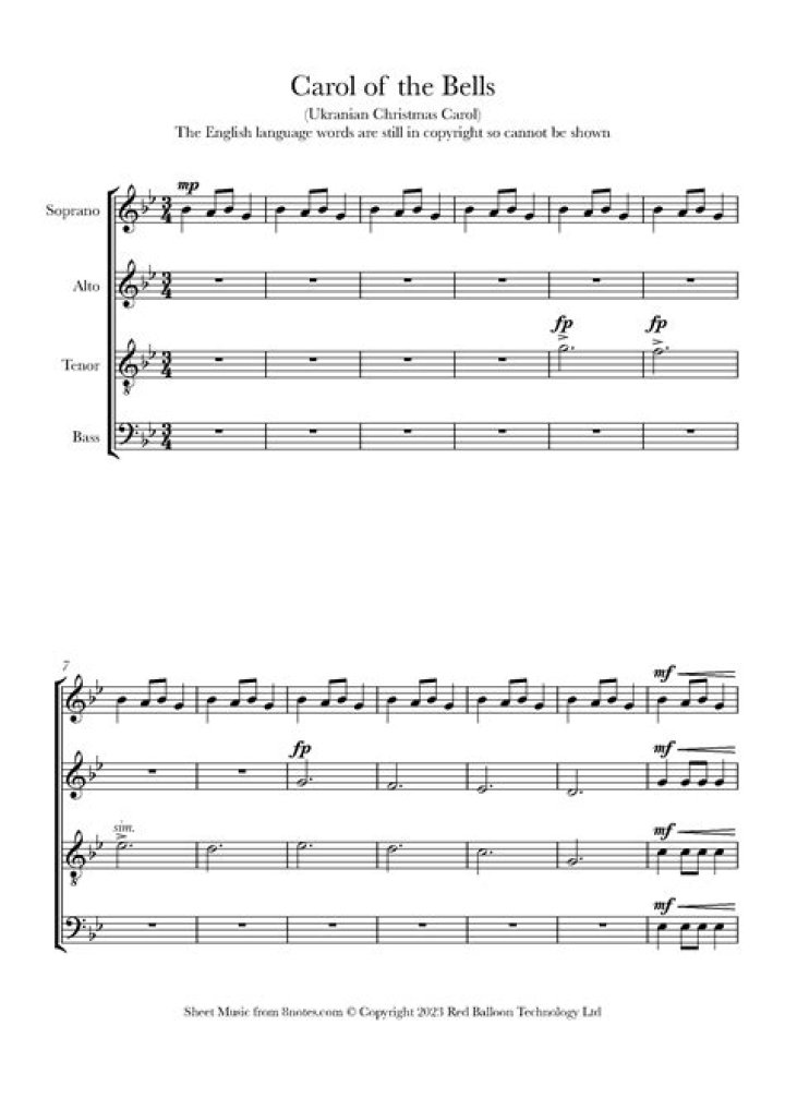 Carol of the Bells Vocal Sheet Music PDF – Sing Along Now