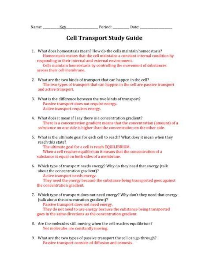 Case Study on Cellular Transport: Answer Key PDF for Exam Prep