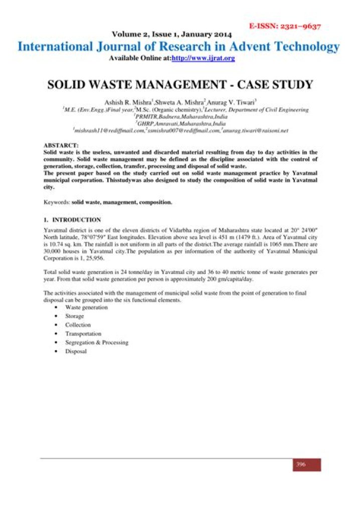 Comprehensive Case Study on Solid Waste Management PDF