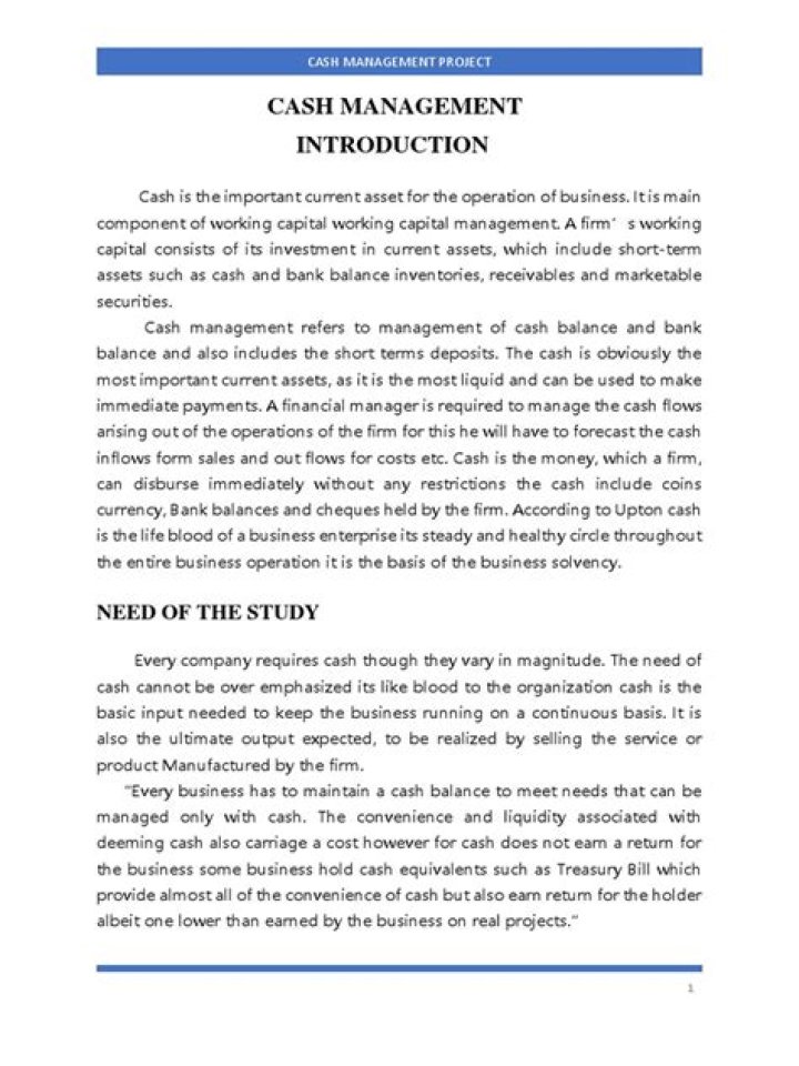 Master Cash Management: MBA Project Guide PDF for Students